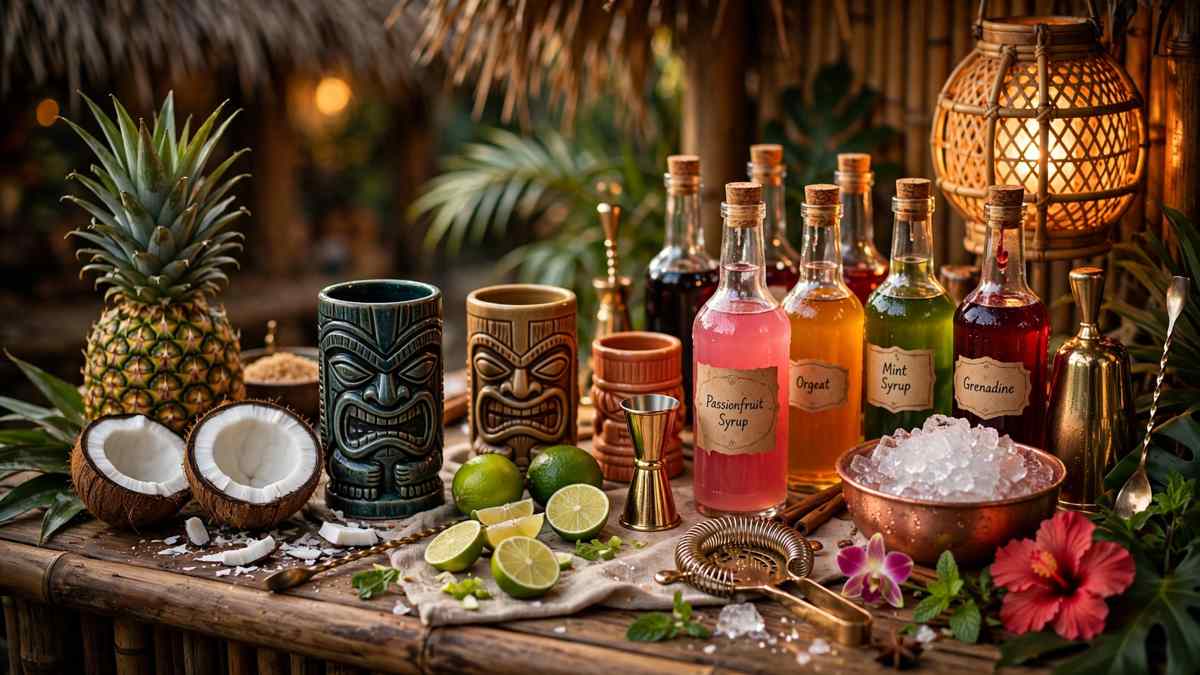 Cocktail craft station with tropical garnishes